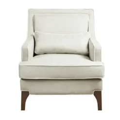Accent Chairs-Kirkland's Home Cream And White Contrast Welting Accent Chair Ivory