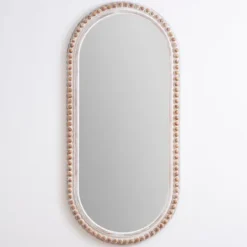 Decorative Mirrors-Kirkland's Home Cream Beaded Wood Oval Wall Mirror