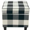Benches & Ottomans-Kirkland's Home Cream Buffalo Plaid Upholstered Storage Ottoman Black/White