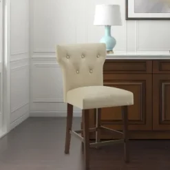 Bar Stools & Counter Height Stools-Kirkland's Home Cream Button Tufted Back Counter Stool Ivory