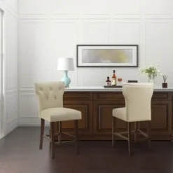 Bar Stools & Counter Height Stools-Kirkland's Home Cream Button Tufted Back Counter Stool Ivory