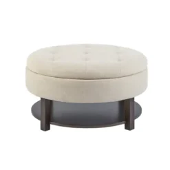Benches & Ottomans-Kirkland's Home Cream Button Tufted Storage Ottoman Ivory