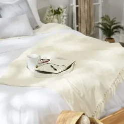 Blankets & Throws-Kirkland's Home Cream Chenille Fringe Throw Ivory