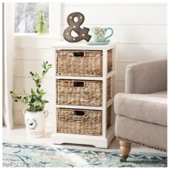 Accent & End Tables-Kirkland's Home Cream Hailey Wicker Basket Storage Accent Table Ivory