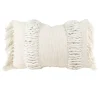 Pillows-Kirkland's Home Cream Hand Woven Fringe Ends Lumbar Pillow Ivory