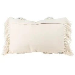 Pillows-Kirkland's Home Cream Hand Woven Fringe Ends Lumbar Pillow Ivory