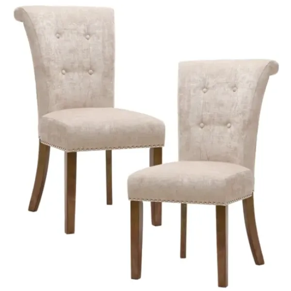 Dining Chairs-Kirkland's Home Cream Linen Rolled Back Dining Chairs, Set Of 2 Ivory