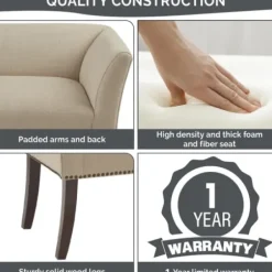 Benches & Ottomans-Kirkland's Home Cream Low Back Flared Arms Bench