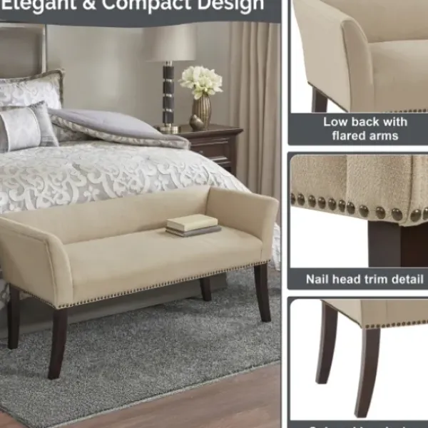 Benches & Ottomans-Kirkland's Home Cream Low Back Flared Arms Bench