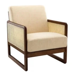 Accent Chairs-Kirkland's Home Cream Mahogany Finish Cane Panel Accent Chair White