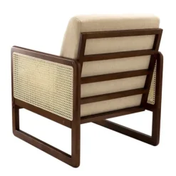 Accent Chairs-Kirkland's Home Cream Mahogany Finish Cane Panel Accent Chair White