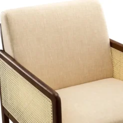 Accent Chairs-Kirkland's Home Cream Mahogany Finish Cane Panel Accent Chair White