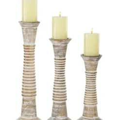 Candle Holders-Kirkland's Home Cream Mango Wood Candle Holders, Set Of 3 White