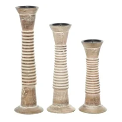 Candle Holders-Kirkland's Home Cream Mango Wood Candle Holders, Set Of 3 White