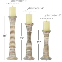 Candle Holders-Kirkland's Home Cream Mango Wood Candle Holders, Set Of 3 White
