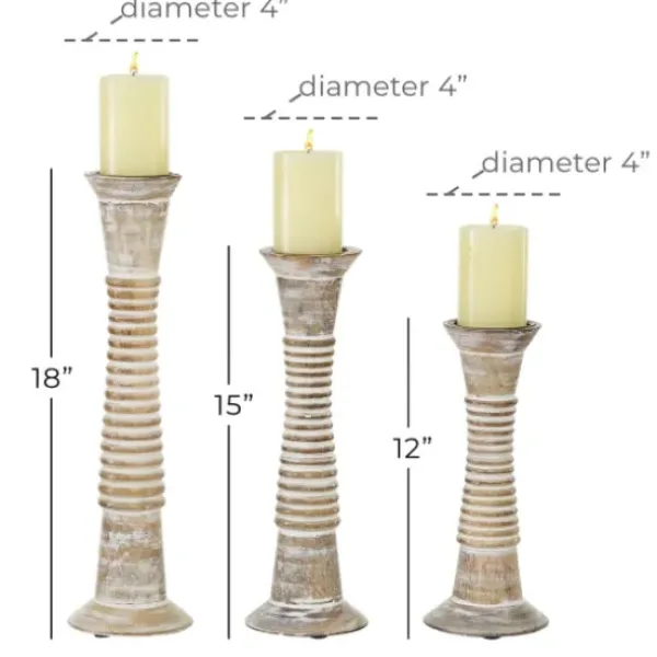 Candle Holders-Kirkland's Home Cream Mango Wood Candle Holders, Set Of 3 White