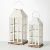 Lanterns-Kirkland's Home Cream Metal Paned Wood Base Lanterns, Set Of 2 Ivory