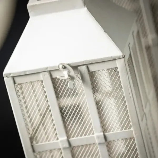 Lanterns-Kirkland's Home Cream Metal Paned Wood Base Lanterns, Set Of 2 Ivory