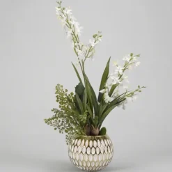 Arrangements & Greenery-Kirkland's Home Cream Orchids Arrangement In Gold Planter Green/Gold/White