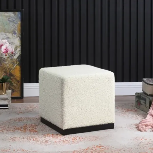 Benches & Ottomans-Kirkland's Home Cream Sherpa Boucle Cube Ottoman Ivory