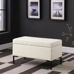 Benches & Ottomans-Kirkland's Home Cream Sherpa Boucle Storage Bench Ivory