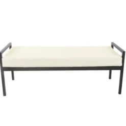 Benches & Ottomans-Kirkland's Home Cream Sherpa Upholstered Metal Bench Ivory