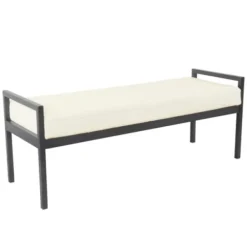 Benches & Ottomans-Kirkland's Home Cream Sherpa Upholstered Metal Bench Ivory