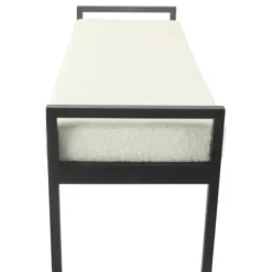 Benches & Ottomans-Kirkland's Home Cream Sherpa Upholstered Metal Bench Ivory