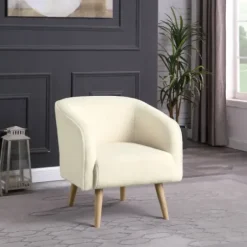 Accent Chairs-Kirkland's Home Cream Sherpa Upholstered Barrel Accent Chair Ivory