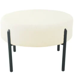 Benches & Ottomans-Kirkland's Home Cream Sherpa Upholstered Metal Ottoman Ivory