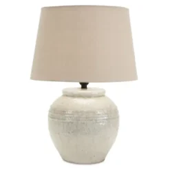 Table Lamps-Kirkland's Home Cream Terracotta And Linen Table Lamp Tan