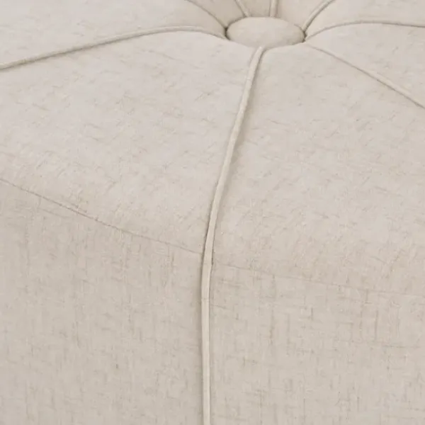 Benches & Ottomans-Kirkland's Home Cream Thick Welting Center Button Oval Ottoman Ivory