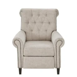 Accent Chairs-Kirkland's Home Cream Tufted Back Nailhead Trim Recliner Armchair Ivory