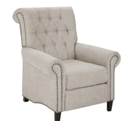 Accent Chairs-Kirkland's Home Cream Tufted Back Nailhead Trim Recliner Armchair Ivory