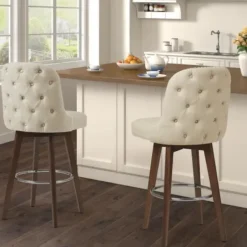 Bar Stools & Counter Height Stools-Kirkland's Home Cream Tufted Back Swivel Counter Stool Ivory