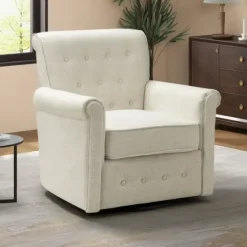 Accent Chairs-Kirkland's Home Cream Tufted Swivel Accent Chair Ivory