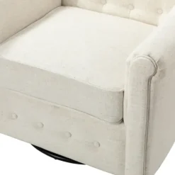 Accent Chairs-Kirkland's Home Cream Tufted Swivel Accent Chair Ivory