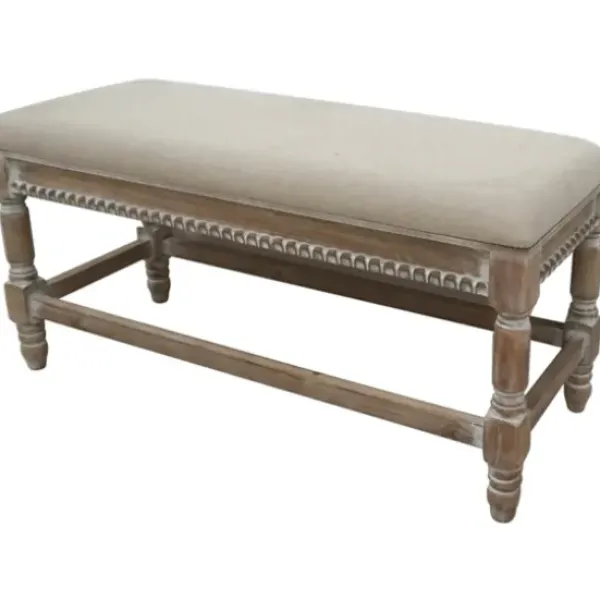 Benches & Ottomans-Kirkland's Home Cream Upholstered And Wooden Bench Ivory