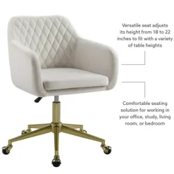 Office Furniture-Kirkland's Home Cream Upholstered Tufted Swivel Office Chair Ivory