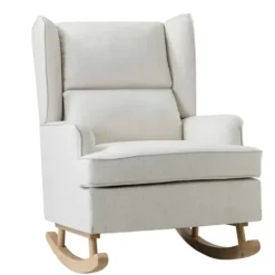 Accent Chairs-Kirkland's Home Cream Upholstered Wingback Rocking Chair Ivory