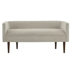 Sofas & Loveseats-Kirkland's Home Cream Velvet Low Back Transitional Settee Ivory