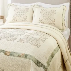 Bedspreads & Coverlets-Kirkland's Home Cream Vintage Treasure Queen Bedspread Ivory/Green