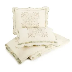 Bedspreads & Coverlets-Kirkland's Home Cream Vintage Treasure Queen Bedspread Ivory/Green