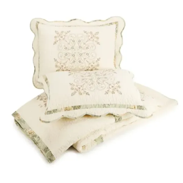Bedspreads & Coverlets-Kirkland's Home Cream Vintage Treasure Queen Bedspread Ivory/Green