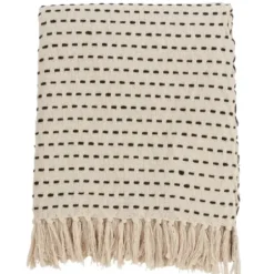 Blankets & Throws-Kirkland's Home Cream Woven Dashed Cotton Throw Ivory/Black