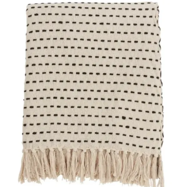 Blankets & Throws-Kirkland's Home Cream Woven Dashed Cotton Throw Ivory/Black
