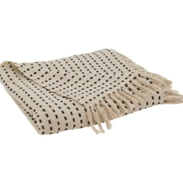 Blankets & Throws-Kirkland's Home Cream Woven Dashed Cotton Throw Ivory/Black