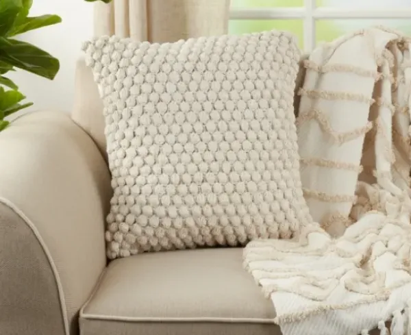 Pillows-Kirkland's Home Crochet Pom Pom Cotton Pillow White