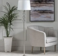 Floor Lamps-Kirkland's Home Crystal And Silver Metal Floor Lamp White