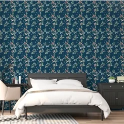 Wall Murals & Wall Decals-Kirkland's Home Curious Blue Floral Peel And Stick Wall Mural Blue/Multi
